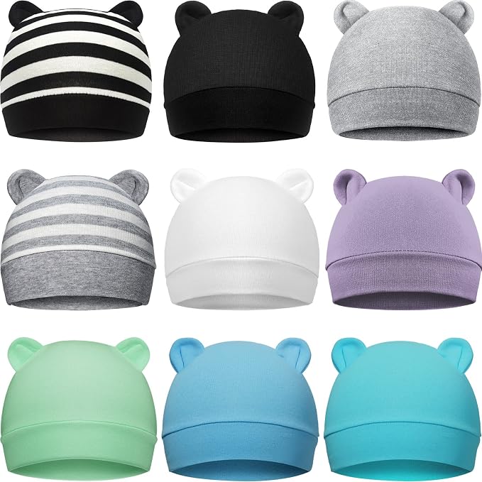 Geyoga 9 Pieces Newborn Baby Hat Bear Ears Infant Caps Baby Boy Girl Toddler by Geyoga