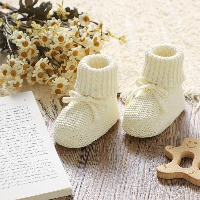 Hadetoto Baby Booties Cotton Newborn Boys Girls Shoes Knit Socks | Cozy Warm - Image 2