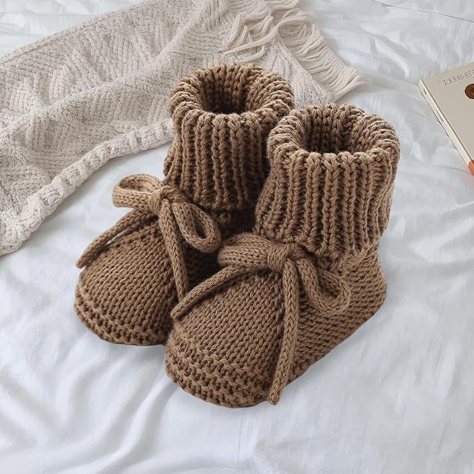 SOLILOQUY Baby Boy Girl Cozy Knit Booties Stay-On Bow Tie Newborn First Shoes - Image 5