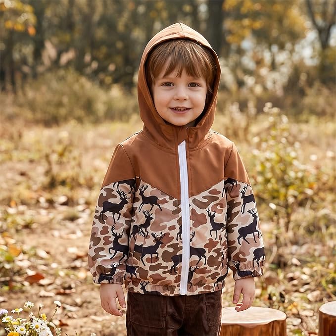 Toddler Baby Boy Windbreaker Jacket Camo Zipper Hooded Rain Coat - Image 2
