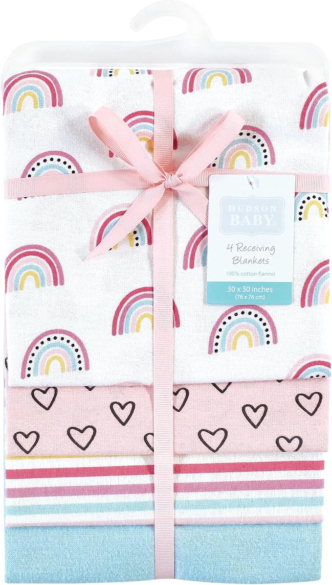 Hudson Baby Unisex Baby Cotton Flannel Receiving Blankets, Modern Rainbow - Image 2