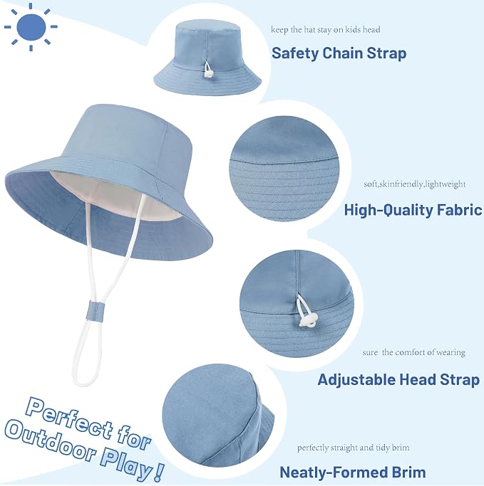 Baby Boy Sun Hat Toddler Bucket Beach Hat Girl UPF 50+ Cotton Linen - Image 3