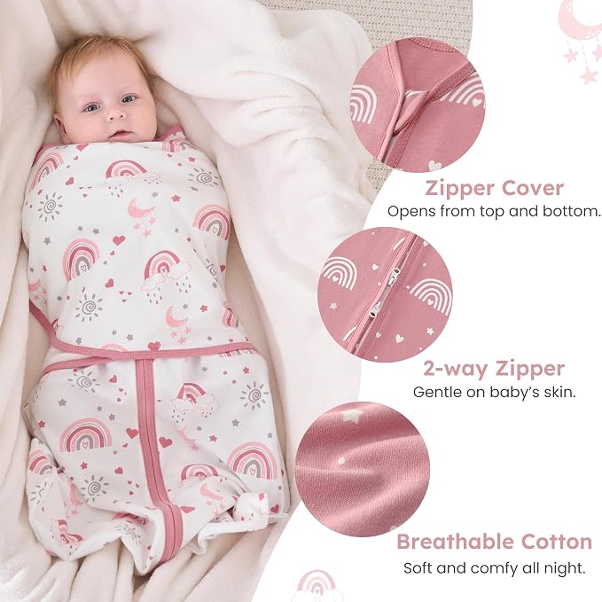 Baby Swaddle Sleep Sack 0-3 Months, Cotton Swaddles - Image 3