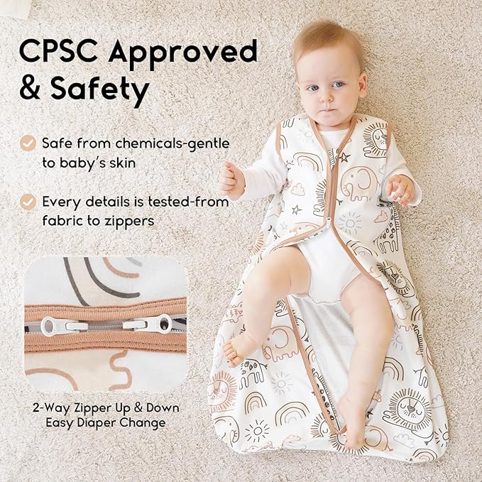 Yoofoss Baby Sleep Sack 18-24 Months 0.5 Tog Wearable Blanket for Baby, 3 Pack 100% Organic Cotton Infant Toddler Sleeping Sack 2-Way Zipper Lightweight Sleep Sack