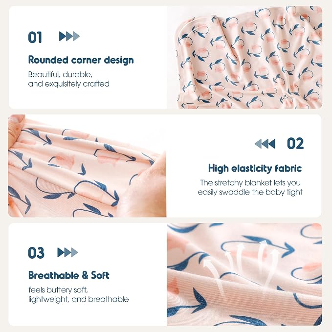 2-Pack Ultra Soft Stretchy Jersey Knit Baby Swaddle Blankets, 33x44 | Snug - Image 3