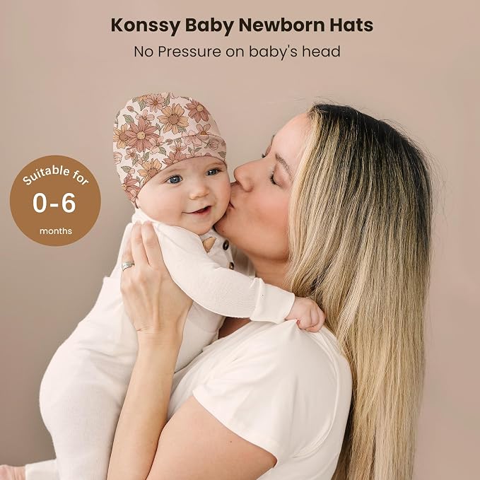 Konssy 6 Pack Baby Newborn Hats, Soft Beanie Hat - Image 2