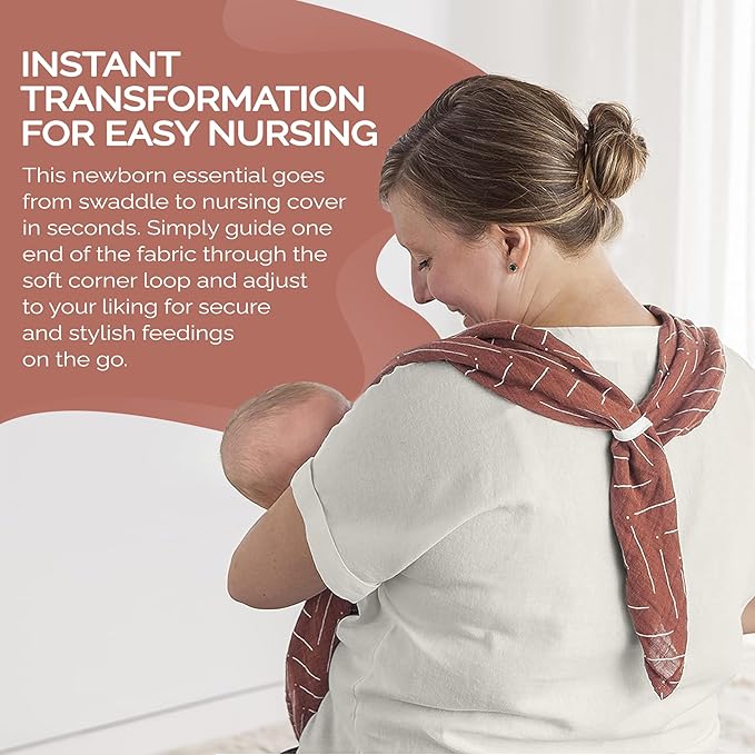 Itzy Ritzy Breastfeeding Boss Multi-Use Cover – A Nursing Cover, Swaddle, Car Seat, Tummy Time Mat & Burp Cloth All in One – Made of Soft Muslin Fabric & Measures 47” x 47” (Mudcloth)