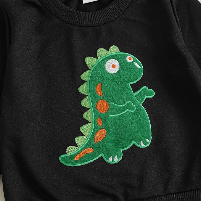Nyapruwe Toddler Baby Boy Fall Outfit Funny Print Long Sleeve Sweatshirt Joggers Pants Set Kids Warm Winter Clothes