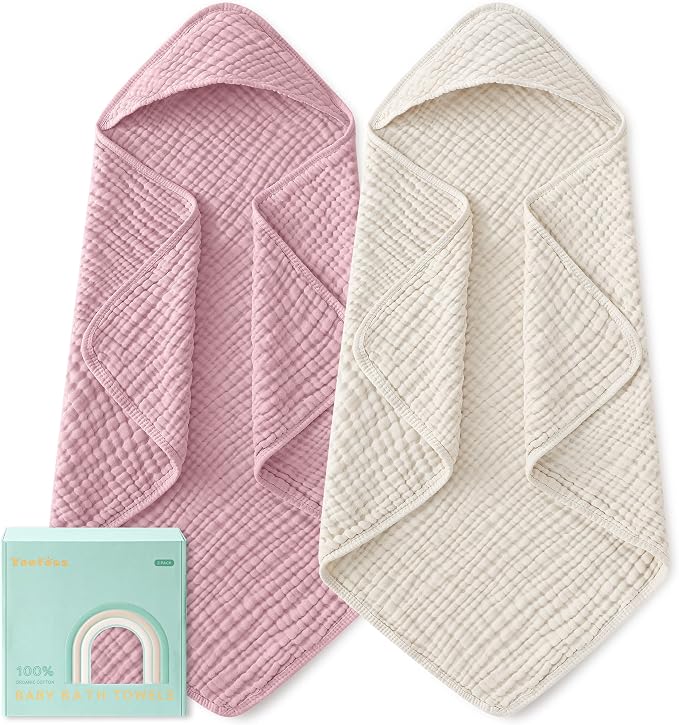 Yoofoss Hooded Baby Bath Towels 2 Pack 100% Muslin Organic Cotton by YOOFOSS