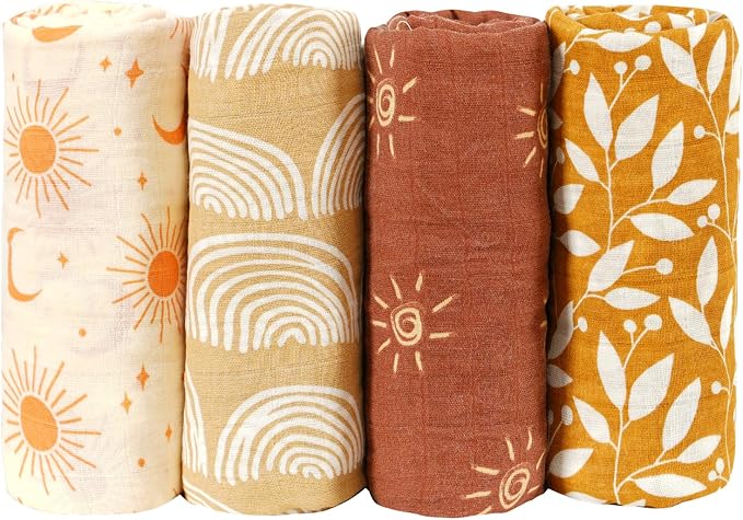 4 Set Muslin Swaddle Blankets Receiving Blanket - Image 2