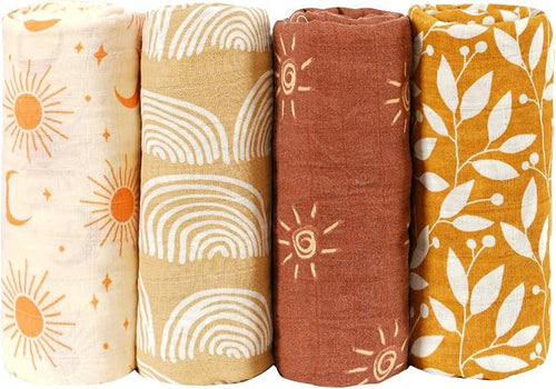 4 Set Muslin Swaddle Blankets Receiving Blanket - Image 2
