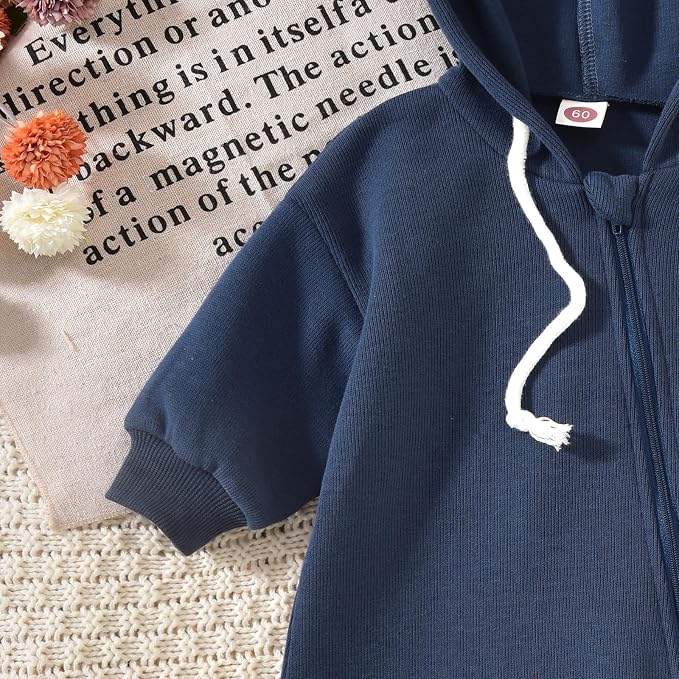 Unutiylo Unisex Baby Boys Girls Long Sleeve Infant Baby Zipper Hooded Jumpsuits - Image 6