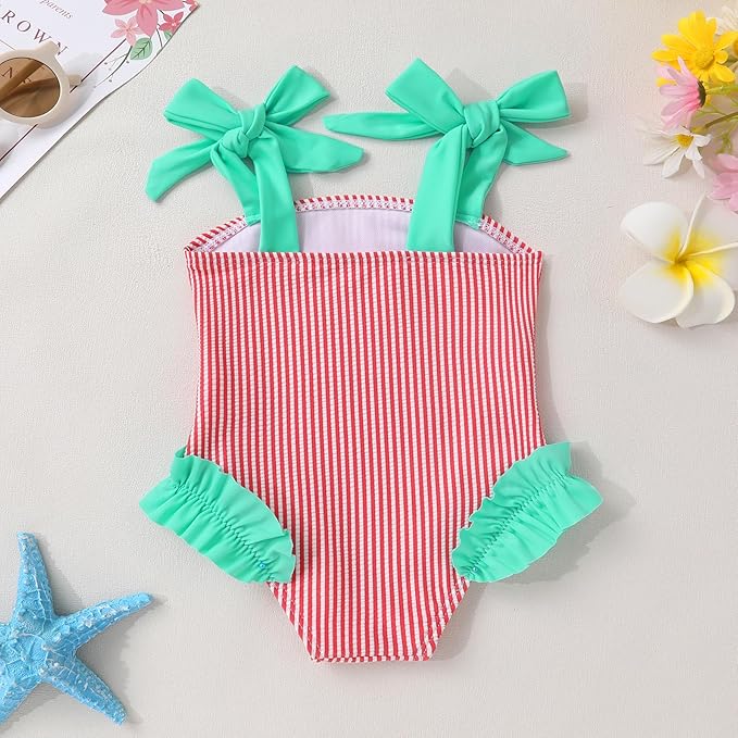 Happy Town Toddler Swimsuit Girl Solid Color Stripe One-Piece Baby Bathing Suits