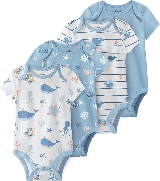 Baby Bodysuits Newborn 100% Cotton, Soft Short Sleeve Toddler Infant Cute Body by FIEMOL