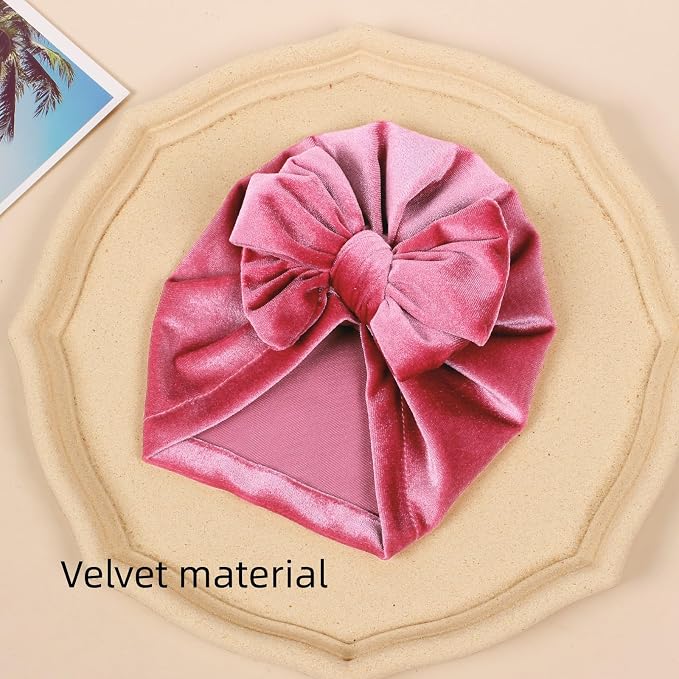 Baby Girls Hair Bow Turban Hat 6PCS Set, Top Bowknot Head Wrap Beanie India Caps - Image 5