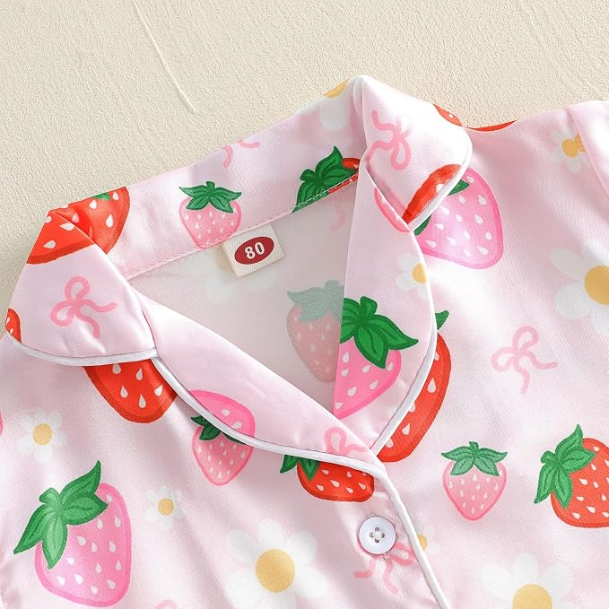 Kuriozud Toddler Baby Girl Pajamas Set Summer Floral Short Sleeve Button Down - Image 7