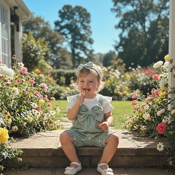 YINGISFITM Newborn Baby Girl Summer Clothes Short Sleeve Bubble Romper Bow - Image 4