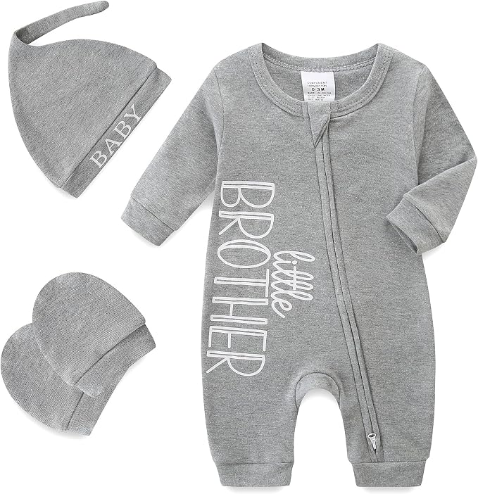Babymine 100% Cotton 2-Way Zipper Little Brother Newborn Outfit 0-3 Months | by BabymineStartFromTheHeart