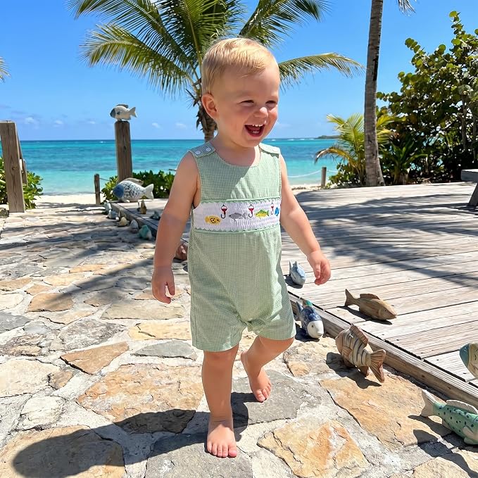 Newborn Baby Boys Sleeveless Seersucker Romper One Piece Straps Overalls - Image 7
