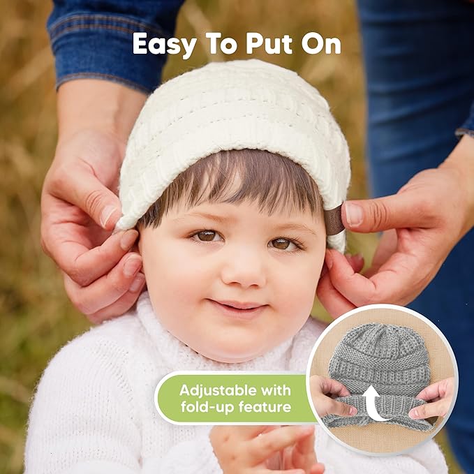 3-Pack Baby Beanies for Boys, Girls - Stretchy Knit Baby Hats, Cute Newborn & Toddler Winter Hat, Soft & Warm Infant Beanie 0-6 Months (Sweet Pea, S)