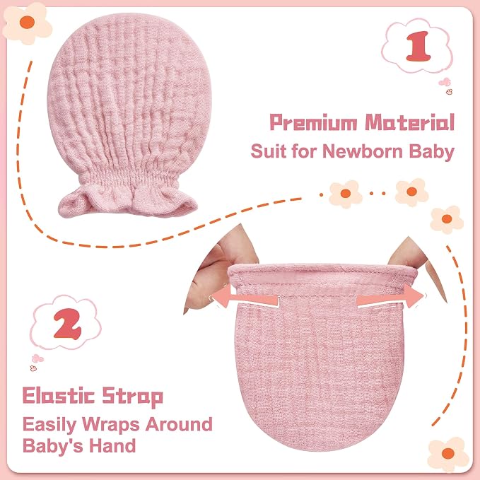 Pro Goleem Muslin Baby Mittens for Newborn, 100% Cotton No Scratch Soft - Image 5