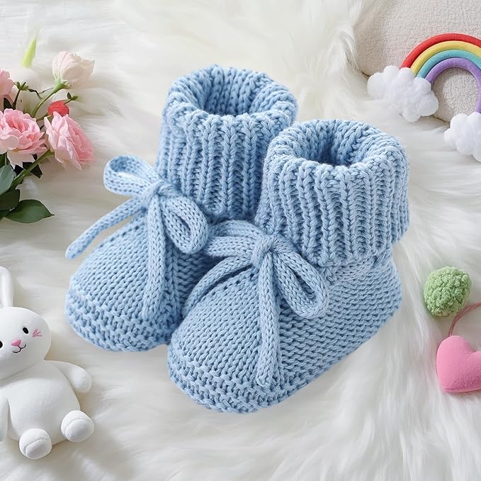 SOLILOQUY Baby Boy Girl Cozy Knit Booties Stay-On Bow Tie Newborn First Shoes - Image 6