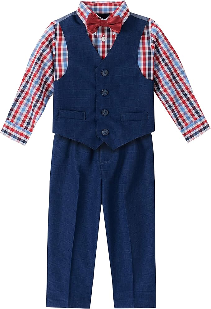 Nautica Boys' 4-Piece Formal Suit Set with Vest, Pants, Collared Dress Shirt, and Tie