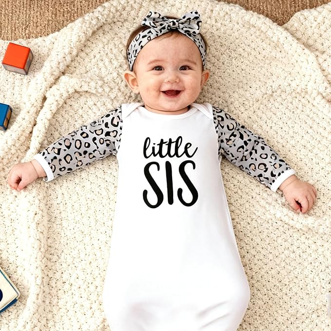 AMAWMW Newborn Baby Girl Little Sister Sleeper Gown Stripe Long Sleeve - Image 2