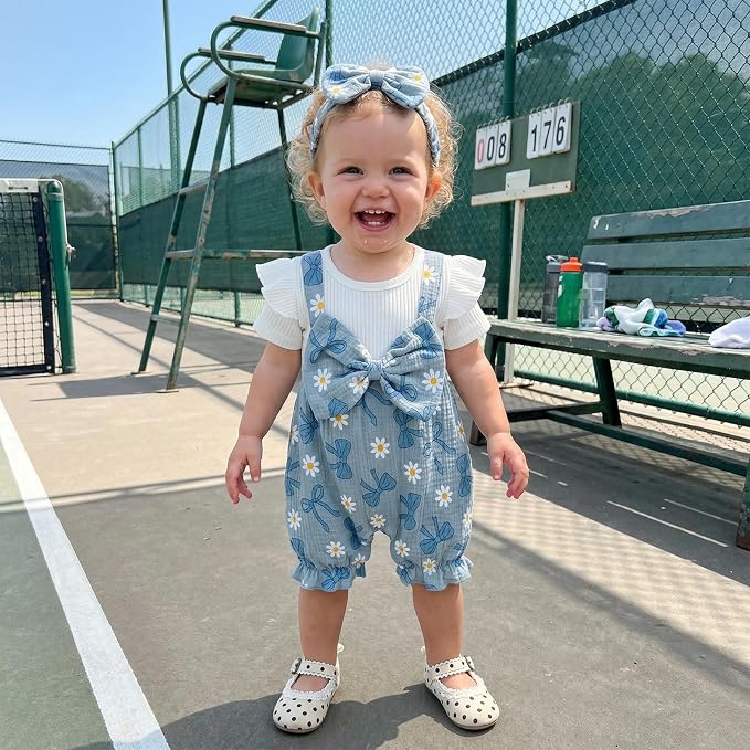 YINGISFITM Newborn Baby Girl Summer Clothes Short Sleeve Bubble Romper Bow - Image 4