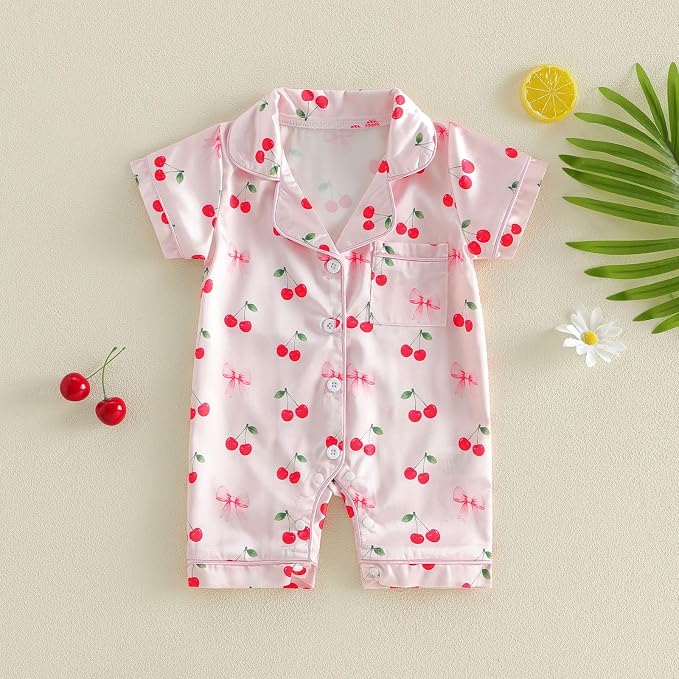 Kuriozud Baby Girl Boy Romper Pajamas Onesie Short Sleeve Button Down Pjs - Image 6