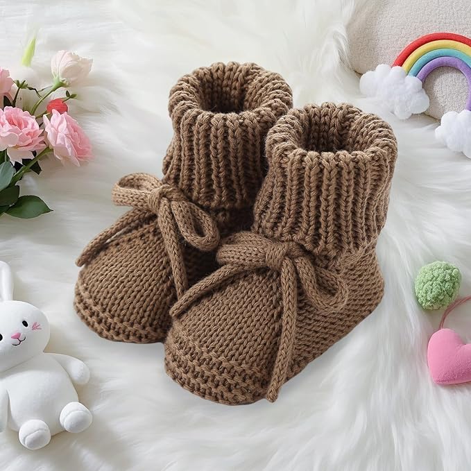 SOLILOQUY Baby Boy Girl Cozy Knit Booties Stay-On Bow Tie Newborn First Shoes - Image 6