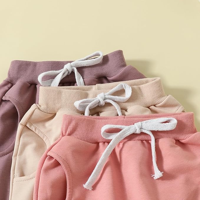 Sejardin Toddler Baby Boy Girl Pants 3 Pack Solid Color Elastic Waist Jogger Sweatpants Newborn Infant Casual Bottoms