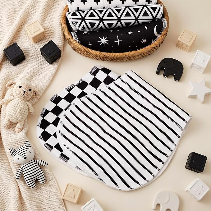 SmoothNovelty 5 Pack Black and White Baby Burp Cloths Soft Absorbent Burping - Image 5