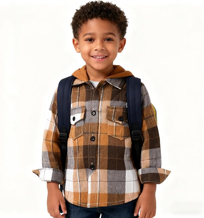 YOUNGER STAR Toddler Kids Boys Girls Flannel Hooded Plaid Shirt Button Baby Red - Image 2
