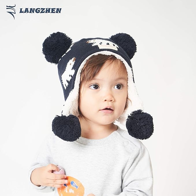 LANGZHEN Toddler Kids Infant Winter Hat,Earflap Knit Warm Cap Fleece Lined Beanie for Baby Boys Girls
