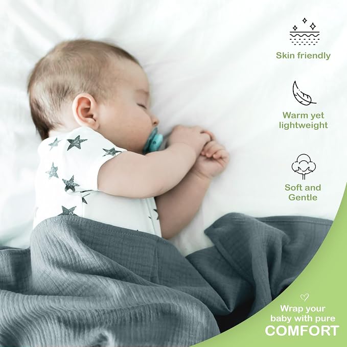 100% Organic Cotton 2 PK Muslin Swaddle Receiving Blanket 47x47 in | Oeko-TEX - Image 6