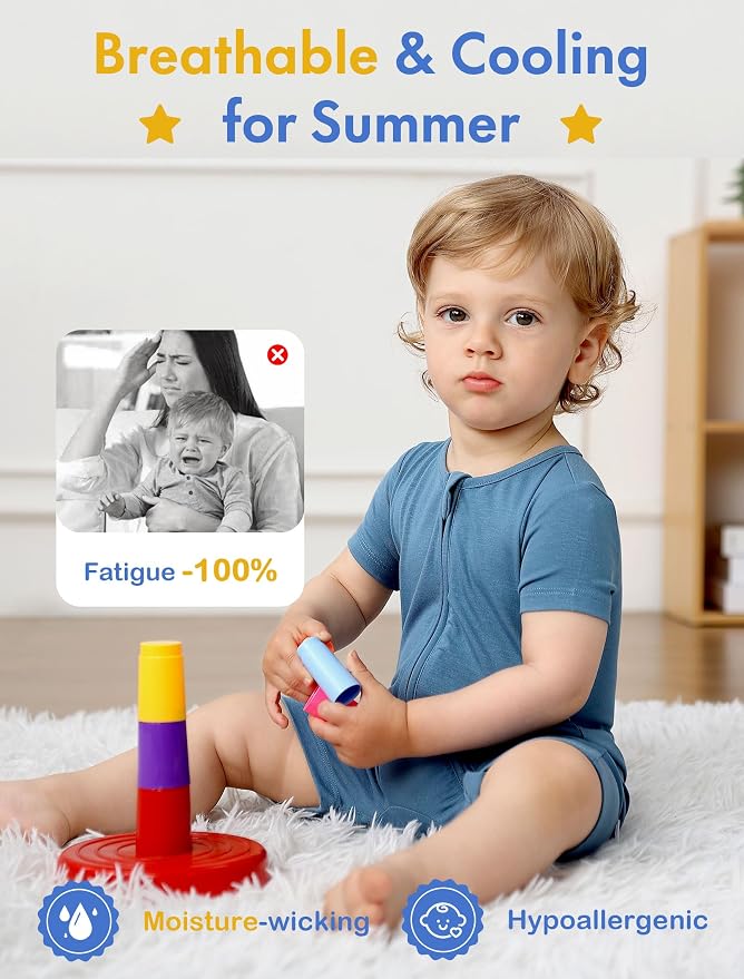 JunNeng Short Sleeve Romper, Rayon from Bamboo Baby Boy Sleeper Jumpsuit - Image 2