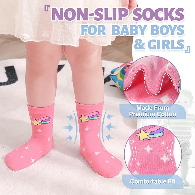 ANTSANG 12 Pairs Baby Girls Boys Toddlers Kids Crew Cotton Grips Socks | Smooth - Image 3