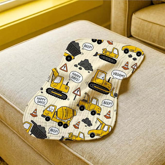 6 Pack Baby Burp Cloths for Boys, Construction Vehicle Theme Large Cotton - Image 2