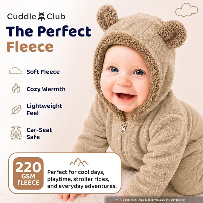 Cuddle Club Fleece Baby Bunting Bodysuit Hoodie, Newborn - Image 4