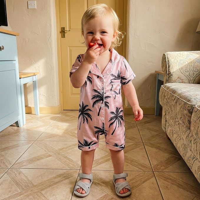 Kuriozud Baby Girl Boy Romper Pajamas Onesie Short Sleeve Button Down Pjs - Image 2