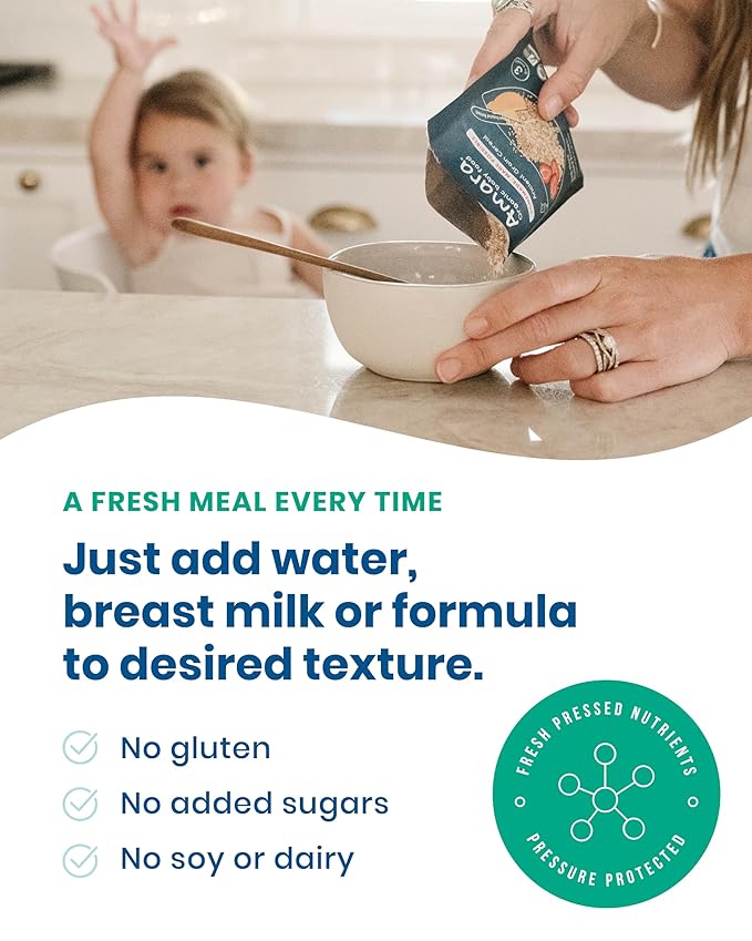 Amara Organic Baby Food - Stage 2 - Kale Potato - Baby Cereal to Mix With Breastmilk, Water or Baby Formula - Shelf Stable Baby Food Made from Organic Fruit and Veggies - 7 Pouches, 3.5oz Per Serving