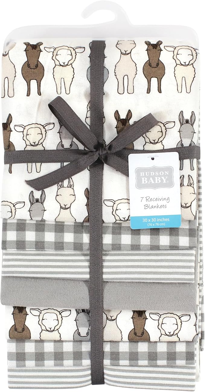Hudson Baby Unisex Baby Cotton Poly Flannel Receiving Blankets Bundle, Farm - Image 2