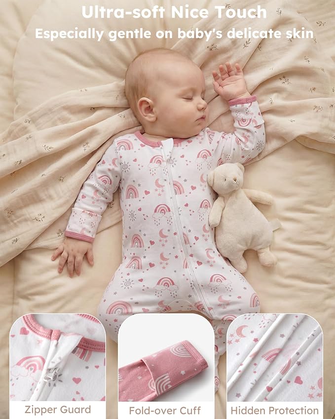 Baby Girl Sleepers 100% Cotton Footie Pajamas Newborn 0-3 3-6 6-9 Months - Image 4