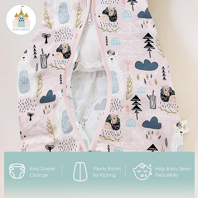 Cute Castle Baby Sleep Sack 12-18 Months - Lightweight 100% Cotton 2-Way Zipper TOG 0.5 Infant Wearable Blanket, Newborn Essentials Toddler Sleep Clothes, 3 Pack(Pink, Bear, Bear Claw)