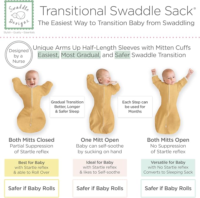 SwaddleDesigns Transitional Swaddle Sack, Arms Up Half-Length Sleeve & Mitten - Image 3