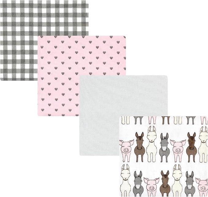 Hudson Baby Unisex Baby Cotton Poly Flannel Receiving Blankets, Farm Friends by HudsonBaby