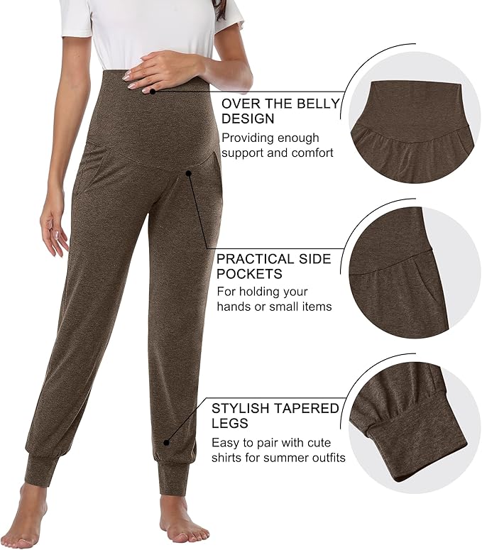 AMPOSH Women's Maternity Pants Stretchy Lounge Workout Pants Casual Loose Comfy Pregnancy Joggers with Pockets