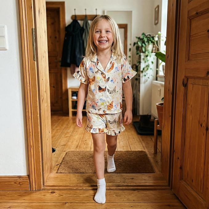 Kuriozud Toddler Baby Girl Pajamas Set Summer Floral Short Sleeve Button Down - Image 4