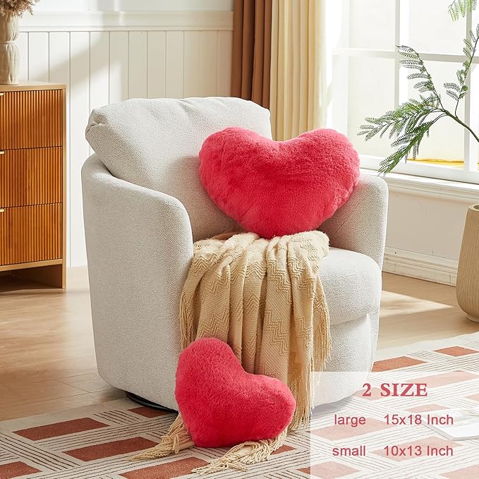 EastTree Heart Pillows, Carmine Heart Shaped Pillows, Ultra Soft Extra-Large Fluffy Pillows, Love Throw Pillows Gifts, Women Girls Living Room Decor 15x18 Inch